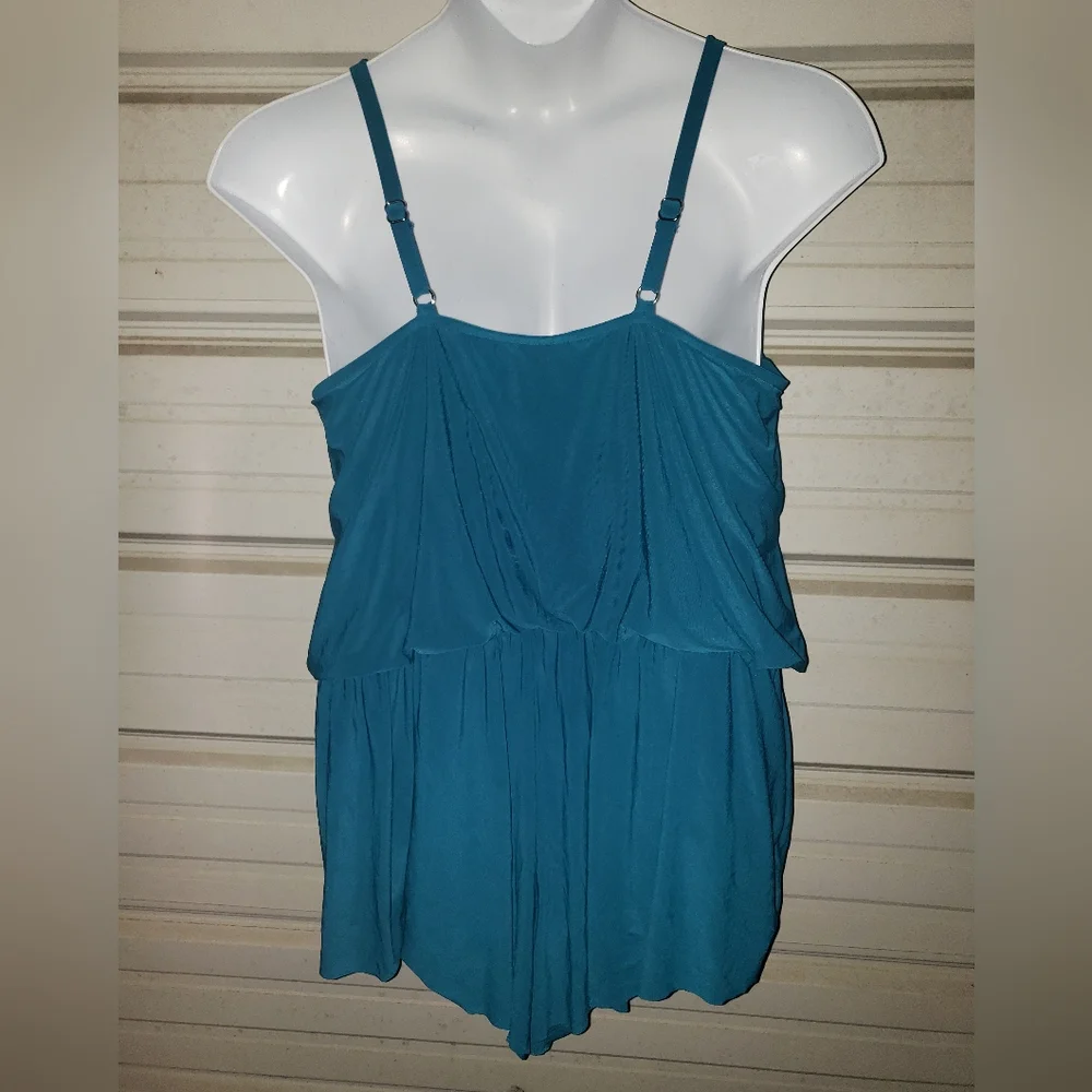 Plus Size 20 2x Womens Swimsuit Teal Blue Romper Swim One Piece - Picture 4 of 4